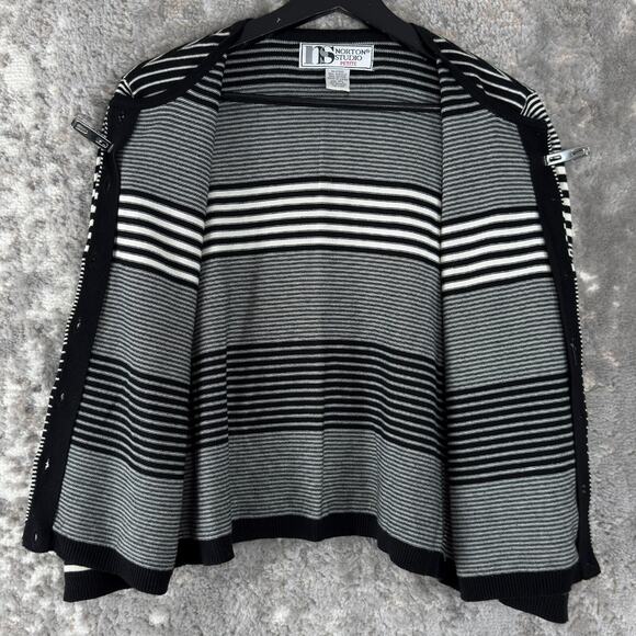 Norton Studio Petite Size PL Striped Casual Button Cardigan Sweater Black White - Picture 5 of 10